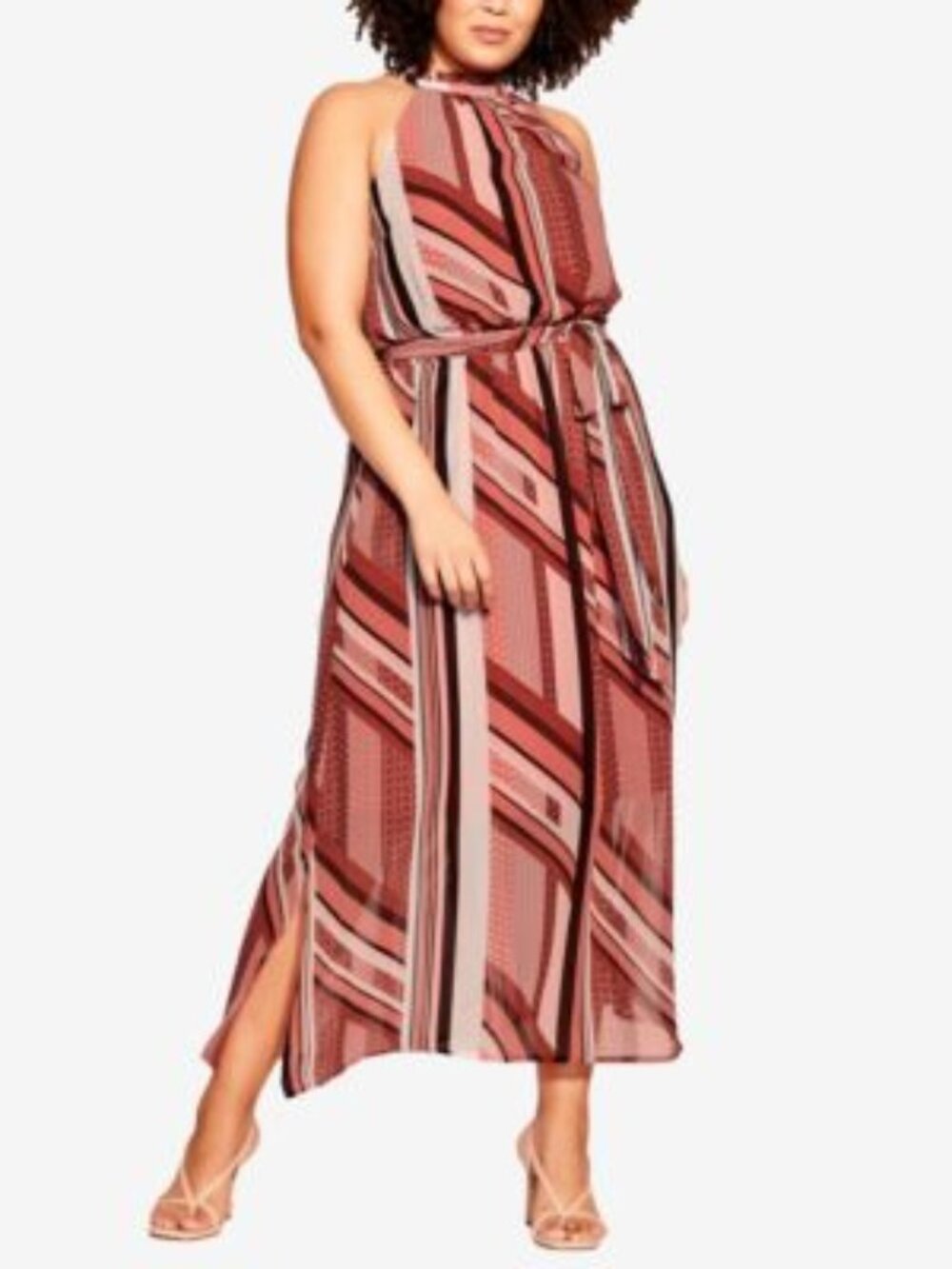 City Chic Trendy Plus Size belted long dress -Rose Artisan Scarf 24W
